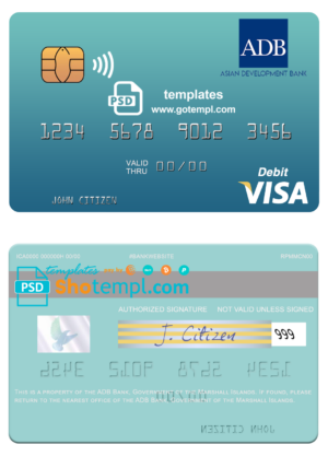 Marshall Islands ADB Bank visa card fully editable template in PSD format