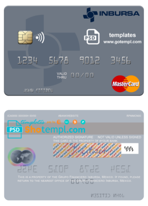 Mexico Grupo Financiero Inbursa mastercard fully editable template in PSD format