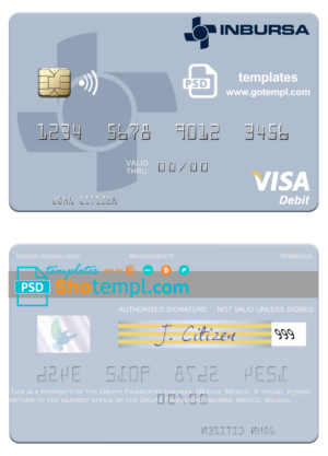 Mexico Grupo Financiero Inbursa visa card fully editable template in PSD format