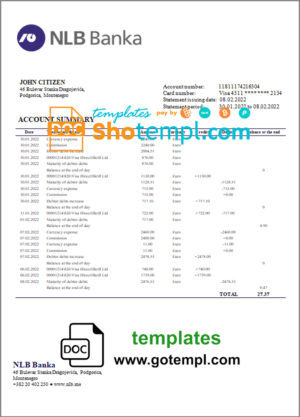 Japan Rakuten bank statement template in Excel and PDF format