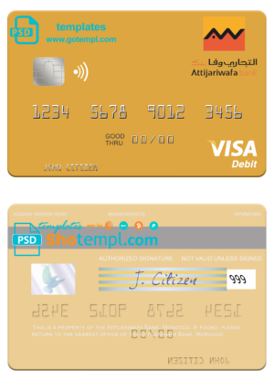 Morocco Attijariwafa bank visa debit card, fully editable template in PSD format