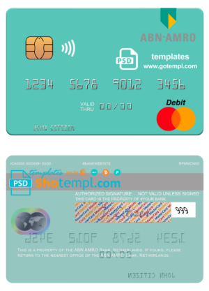Netherlands ABN AMRO Bank mastercard credit card template in PSD format