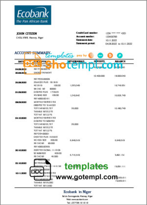 India Airtel telecommunication services utility bill template in Word and PDF format