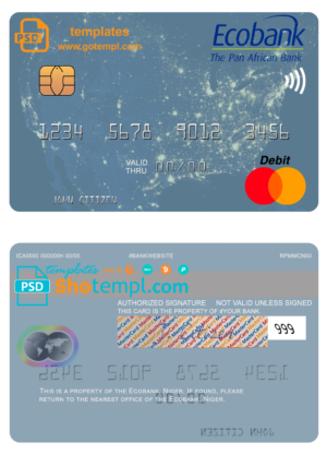 Nigeria Ecobank mastercard fully editable template in PSD format