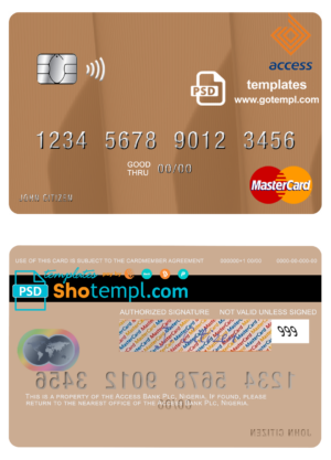 Nigeria Access Bank Plc mastercard fully editable template in PSD format