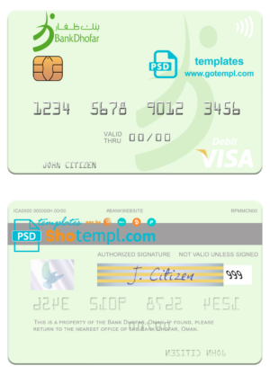Oman Bank Dhofar visa card fully editable template in PSD format