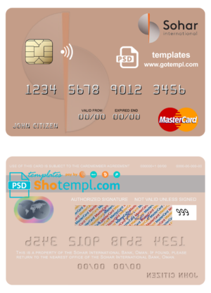 Oman Sohar International Bank mastercard fully editable template in PSD format