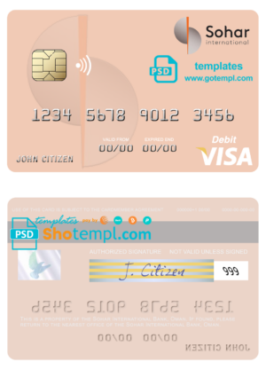 Oman Sohar International Bank visa card fully editable template in PSD format
