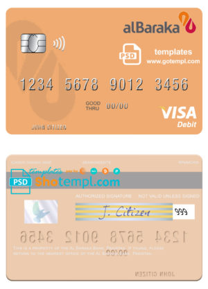 Pakistan Al Baraka Bank visa card fully editable template in PSD format