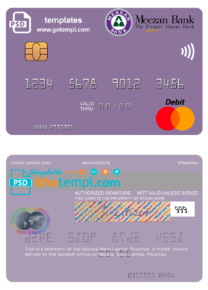 Pakistan Meezan Bank Limited mastercard fully editable template in PSD format