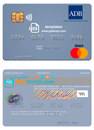 Palau ADB Bank mastercard fully editable template in PSD format