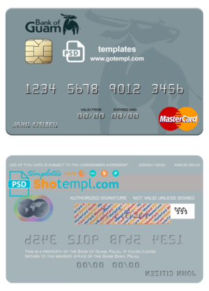Palau Bank of Guam mastercard fully editable template in PSD format