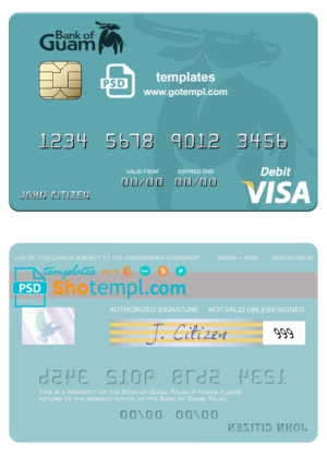 Palau Bank of Guam visa card fully editable template in PSD format