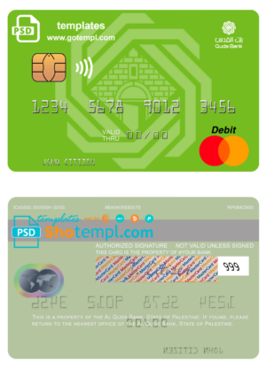 Palestine Al Quds Bank mastercard fully editable template in PSD format