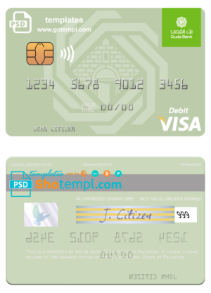 Palestine Al Quds Bank visa card fully editable template in PSD format