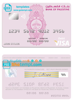 Palestine Bank of Palestine visa card fully editable template in PSD format