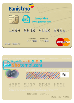Panama Banco Banistmo mastercard fully editable template in PSD format