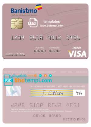 Panama Banco Banistmo visa card fully editable template in PSD format