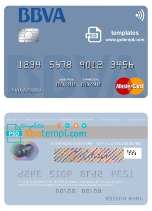Paraguay BBVA Bank mastercard fully editable template in PSD format