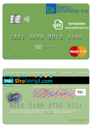 Paraguay Banco Amambay mastercard fully editable template in PSD format