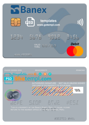 Peru Banco Banex mastercard fully editable template in PSD format