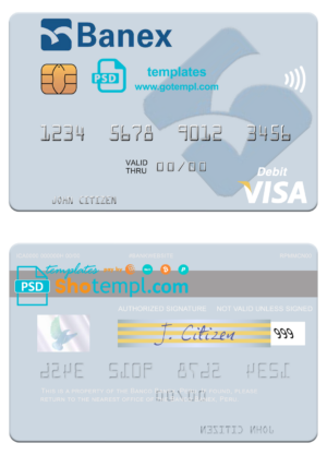 Peru Banco Banex visa card fully editable template in PSD format