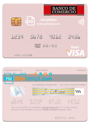 Peru Banco de Comercio visa card fully editable template in PSD format