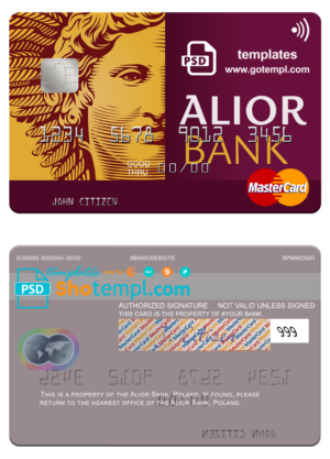 Poland Alior Bank mastercard fully editable template in PSD format