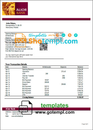 United Kingdom Tide bank statement, Word and PDF template