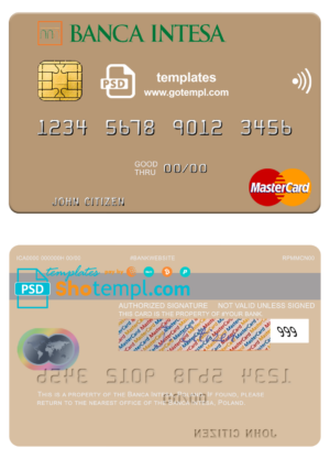 Poland Banca Intesa mastercard fully editable template in PSD format