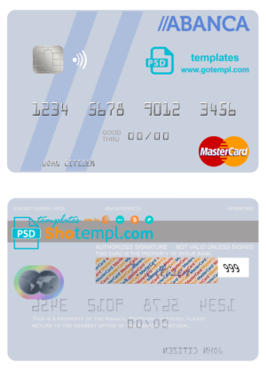 Portugal Abanca mastercard fully editable template in PSD format