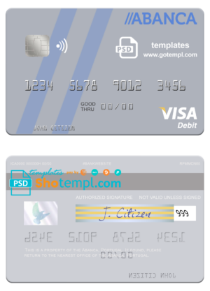 Portugal Abanca visa card fully editable template in PSD format