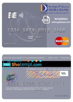 Qatar Doha Bank mastercard fully editable template in PSD format