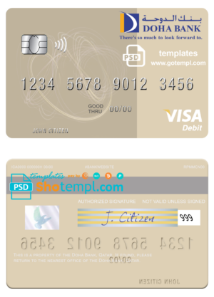 Qatar Doha Bank visa card fully editable template in PSD format