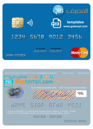 Qatar Islamic Bank mastercard fully editable template in PSD format