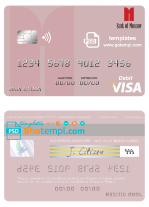 Russia Bank of Moscow visa card fully editable template in PSD format