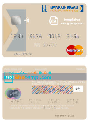 Rwanda Bank of Kigali mastercard fully editable template in PSD format