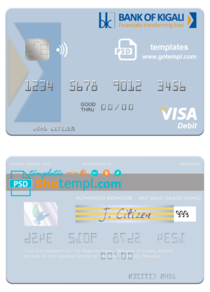 Rwanda Bank of Kigali visa card fully editable template in PSD format