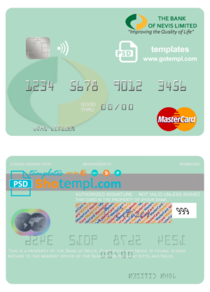 Saint Kitts and Nevis Bank of Nevis mastercard fully editable template in PSD format