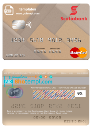 Saint Lucia Scotiabank mastercard fully editable template in PSD format