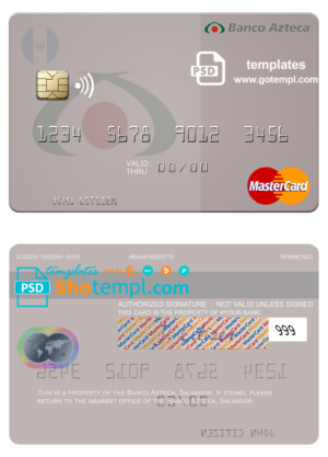 Salvador Banco Azteca mastercard fully editable template in PSD format