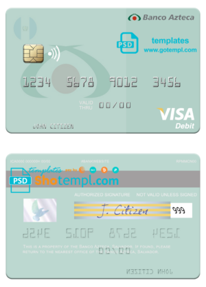 Salvador Banco Azteca visa card fully editable template in PSD format