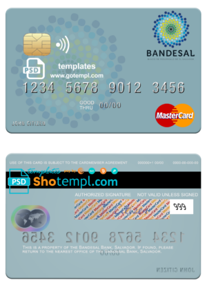 Salvador Bandesal Bank mastercard fully editable template in PSD format