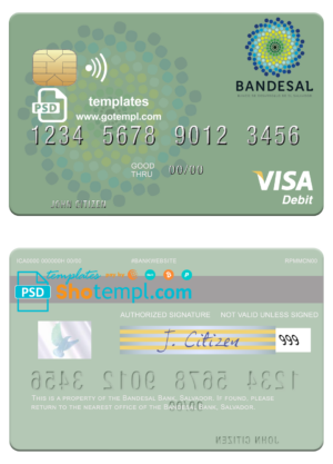 Salvador Bandesal Bank visa card fully editable template in PSD format