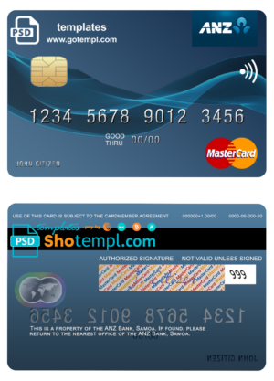Samoa ANZ Bank mastercard fully editable template in PSD format
