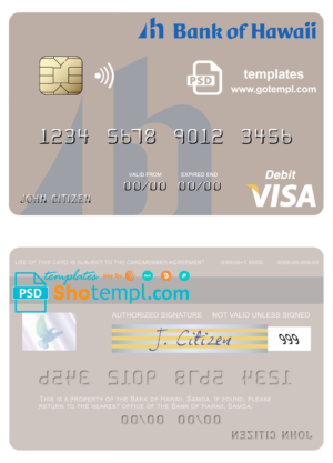 Samoa Bank of Hawaii visa card fully editable template in PSD format