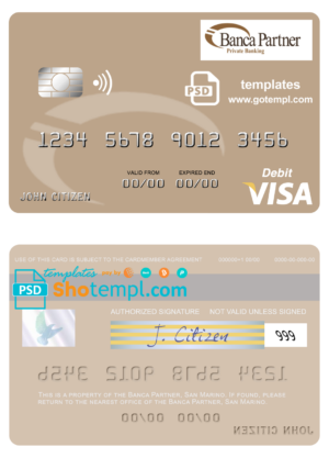 Portugal Abanca visa card fully editable template in PSD format