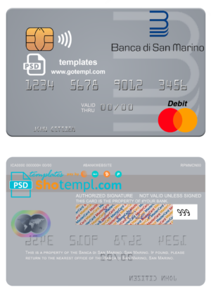 San Marino Banca di San Marino mastercard version 2 fully editable template in PSD format