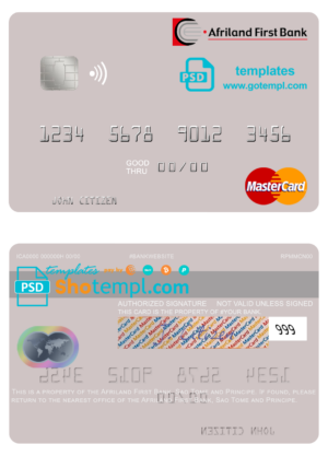 Sao Tome and Principe Afriland First Bank mastercard fully editable template in PSD format
