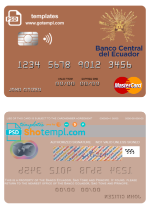 Sao Tome and Principe Banco mastercard fully editable template in PSD format